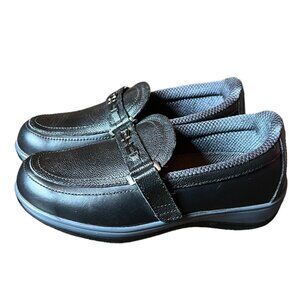 Women's Black Chelsea OrthoFeet Gel Leather Slip-On Comfort Loafer Sz 6.5 X-Wide